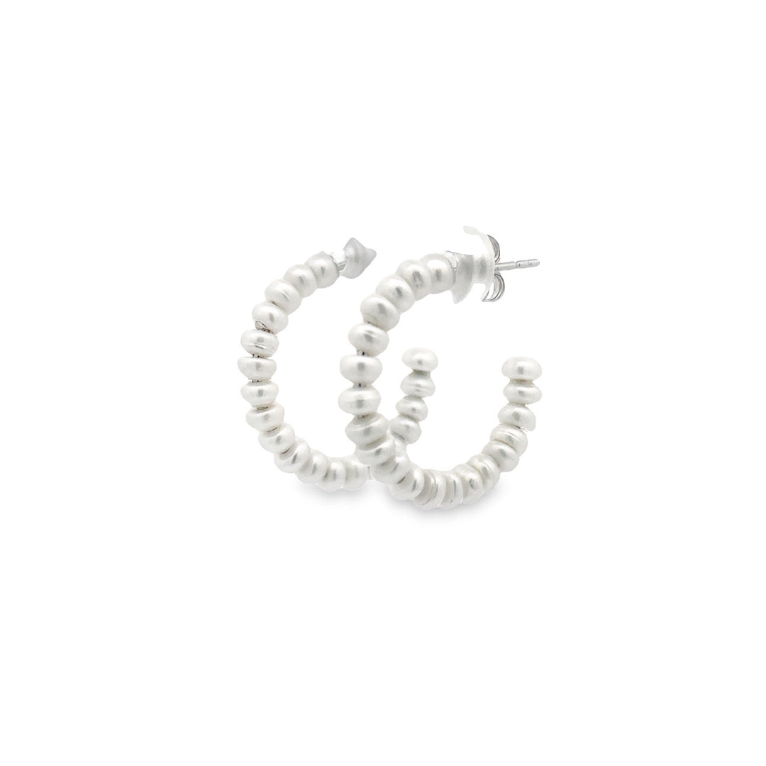 LG138 Small Pearl sterling silver Hoops