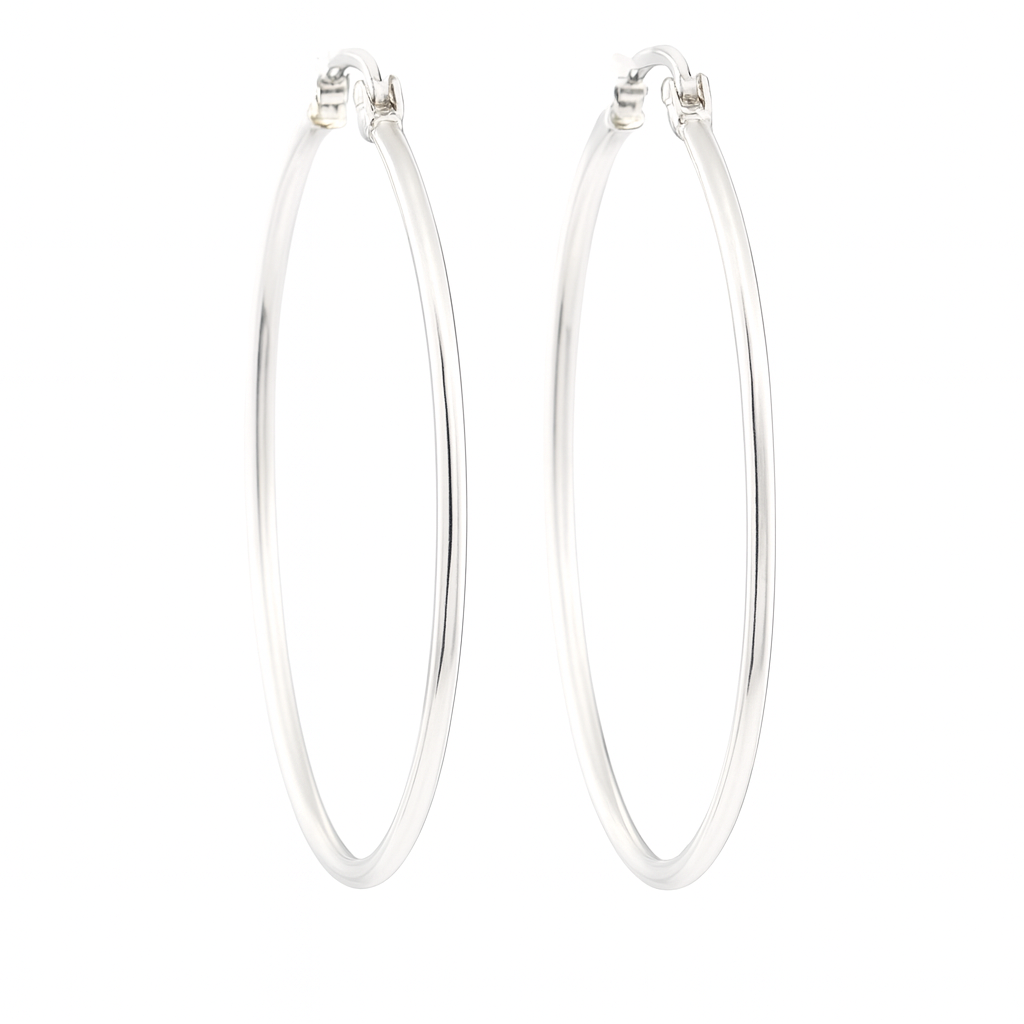 SSH2V250 Sterling Silver 2" Italian Plain Hoop Earring