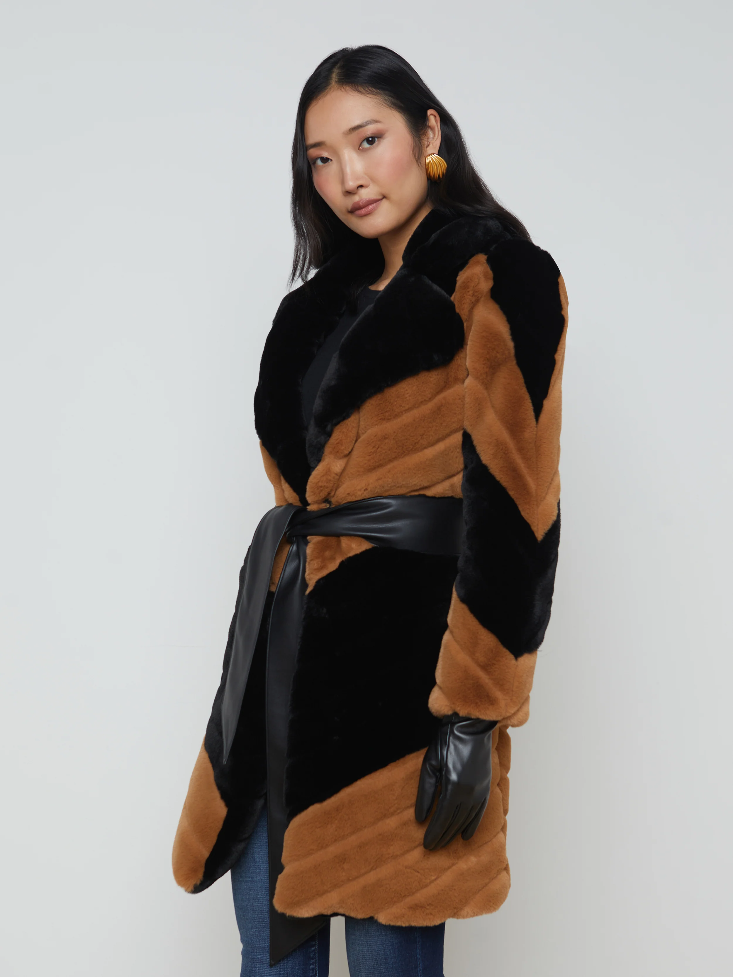 1829ARDbb L'AGENCE Zoya Belted Faux Fur Coat